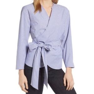 J.Crew Women's Wrap Top in Striped Stretch Cotton